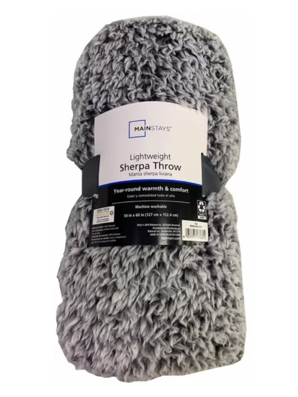 Mainstays Extra Plush Lightweight Sherpa Throw Blanket in Gray.